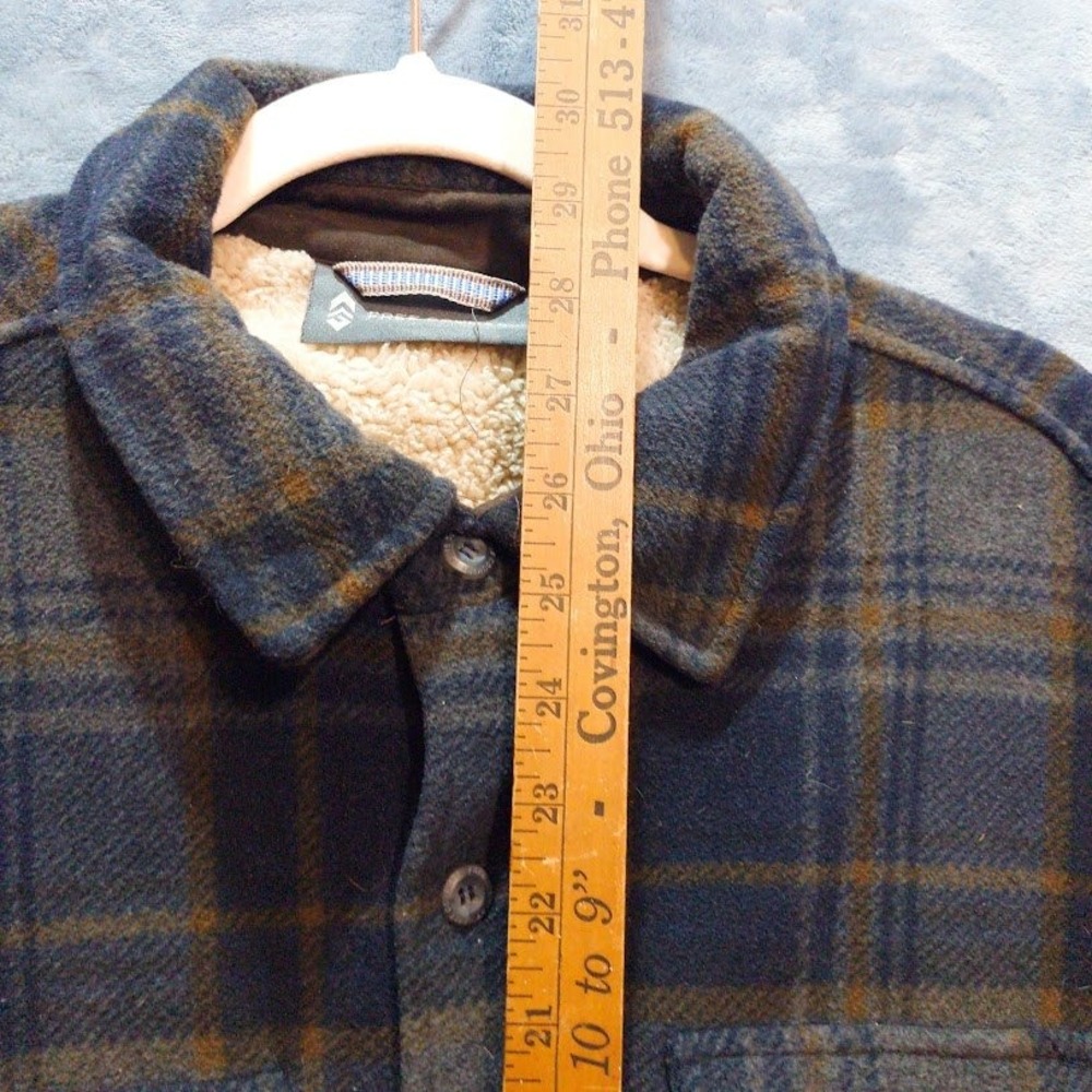 Free Country Mens Plaid Fleece Shirt Jacket Sherpa Lined Blue Brown Grey L - Picture 9 of 13